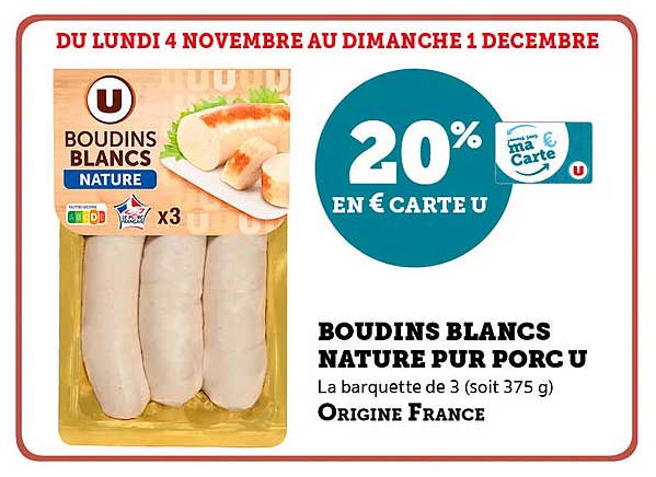 BOUDINS BLANCS NATURE PUR PORC U