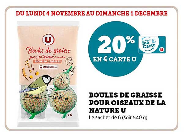 BOULES DE GRAISSE POUR OISEAUX DE LA NATURE U