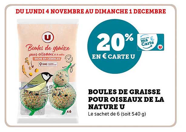 BOULES DE GRAISSE POUR OISEAUX DE LA NATURE U