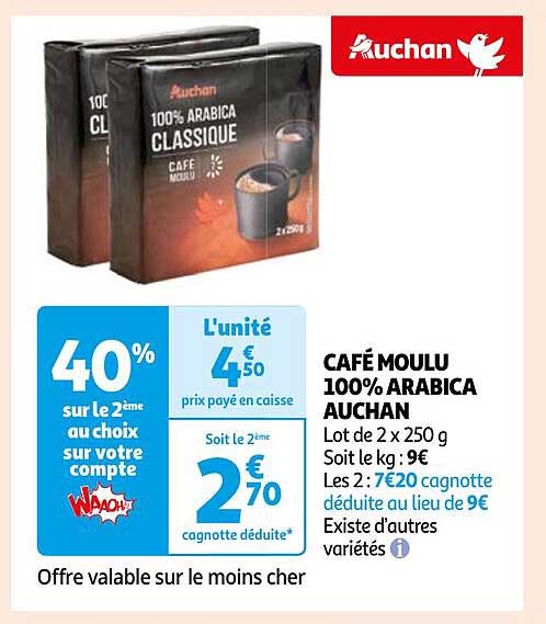 CAFÉ MOULU 100% ARABICA AUCHAN