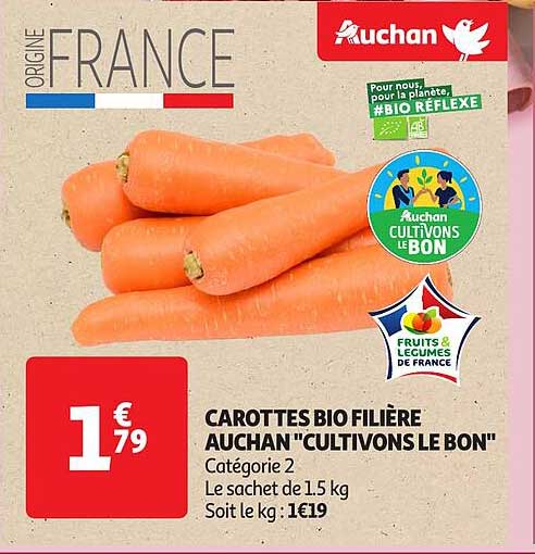 CAROTTES BIO FILIÈRE AUCHAN "CULTIVONS LE BON"