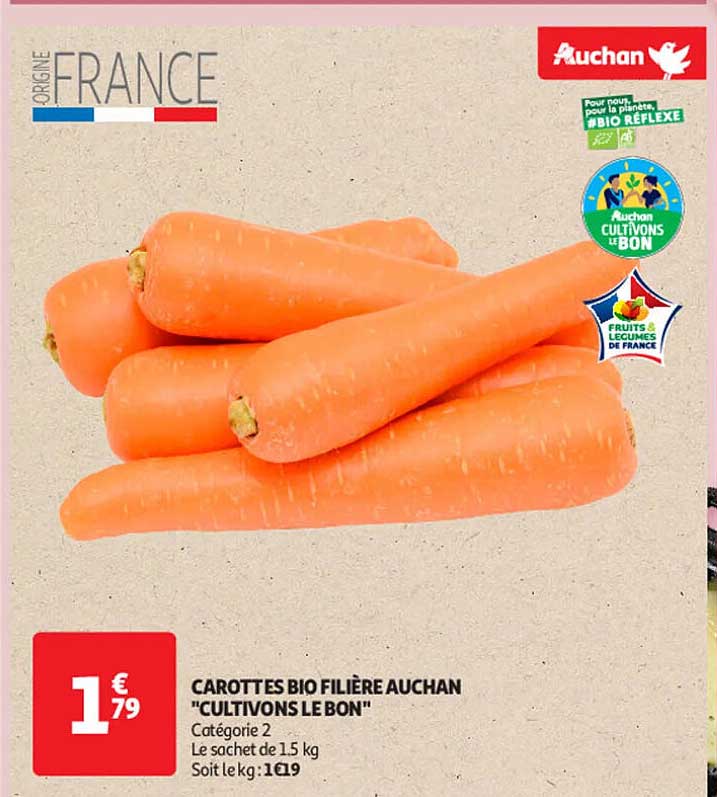 CAROTTES BIO FILIÈRE AUCHAN "CULTIVONS LE BON"