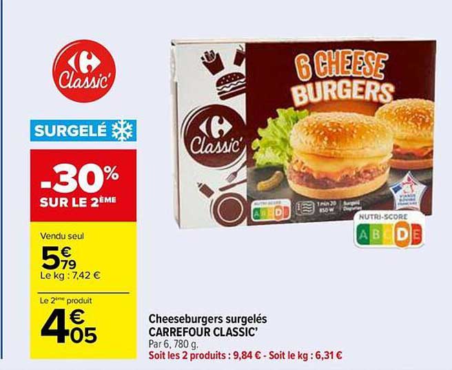 Cheeseburgers surgelés CARREFOUR CLASSIC'