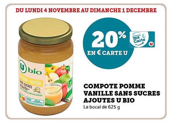 COMPOTE POMME VANILLE SANS SUCRES AJOUTÉS U BIO