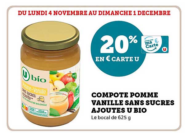 COMPOTE POMME VANILLE SANS SUCRES AJOUTÉS U BIO