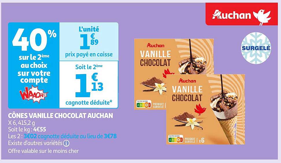 Cônes Vanille Chocolat Auchan