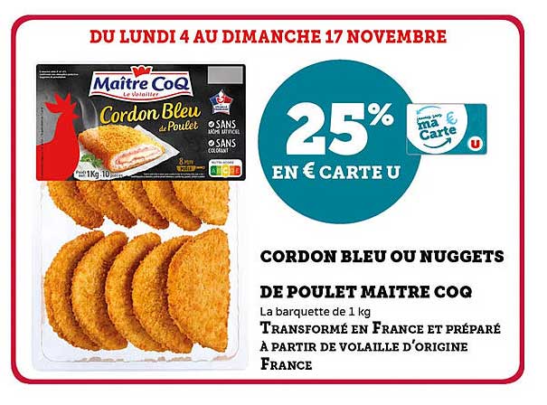 CORDON BLEU OU NUGGETS DE POULET MAÎTRE COQ