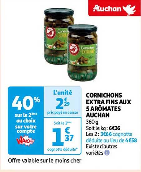 CORNICHONS EXTRA FINS AUX 5 AROMATES AUCHAN