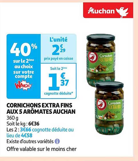 CORNICHONS EXTRA FINS AUX 5 AROMATES AUCHAN