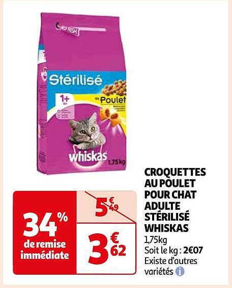 CROQUETTES AU POULET POUR CHAT ADULTE STÉRILISÉ WHISKAS