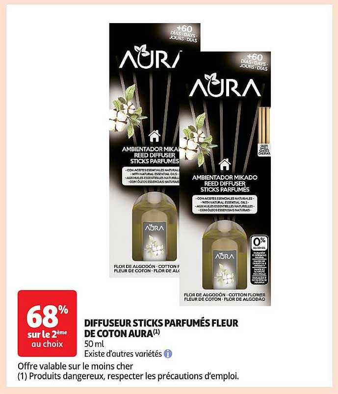 DIFFUSEUR STICKS PARFUMÉS FLEUR DE COTON AURA