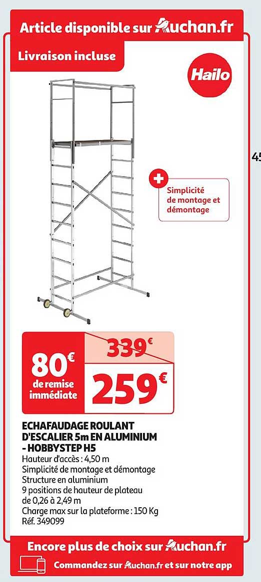 ÉCHAFAUDAGE ROLANT D'ESCALIER 5m EN ALUMINIUM - HOBBYSTEP H5