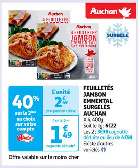 FEUILLETÉS JAMBON EMMENTAL SURGELÉS AUCHAN