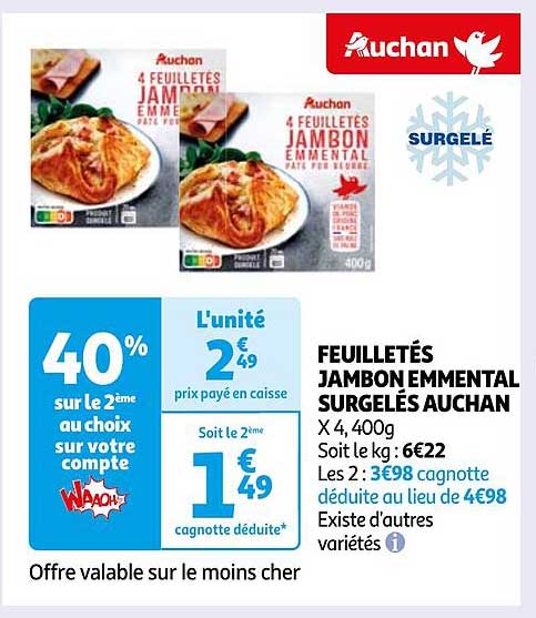 FEUILLETÉS JAMBON EMMENTAL SURGELÉS AUCHAN