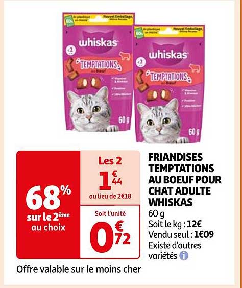 FRIANDISES TEMPTATIONS AU BOEUF POUR CHAT ADULTE WHISKAS