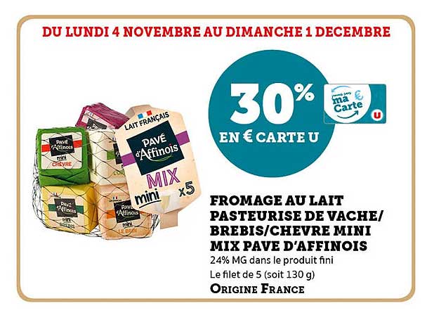 FROMAGE AU LAIT PASTEURISE DE VACHE/BREBIS/CHÈVRE MINI MIX PAVE D'AFFINOIS