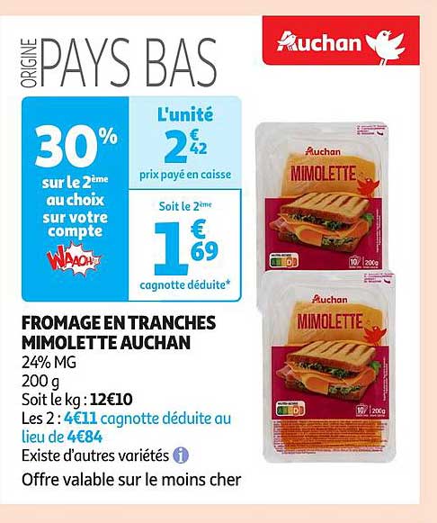 FROMAGE EN TRANCHES MIMOLETTE AUCHAN