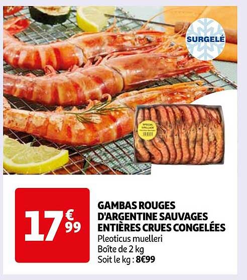 GAMBAS ROUGES D'ARGENTINE SAUVAGES ENTIÈRES CRUES CONGELÉES