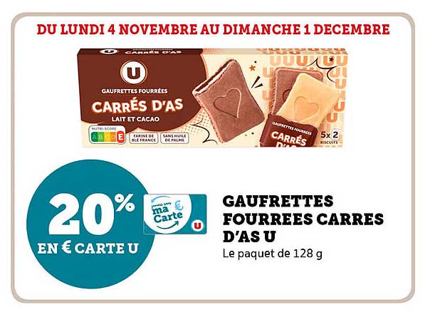 GAUFRETTES FOURRÉES CARRÉS D'AS U