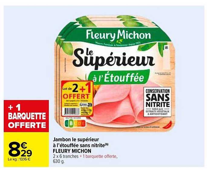 Jambon le supérieur à l'étouffée sans nitrite FLEURY MICHON