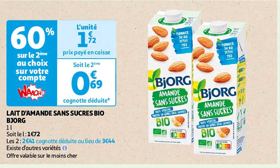 LAIT D'AMANDE SANS SUCRES BIO BJORG