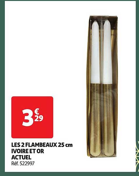 LES 2 FLAMBEAUX 25 cm IVOIRE ET OR