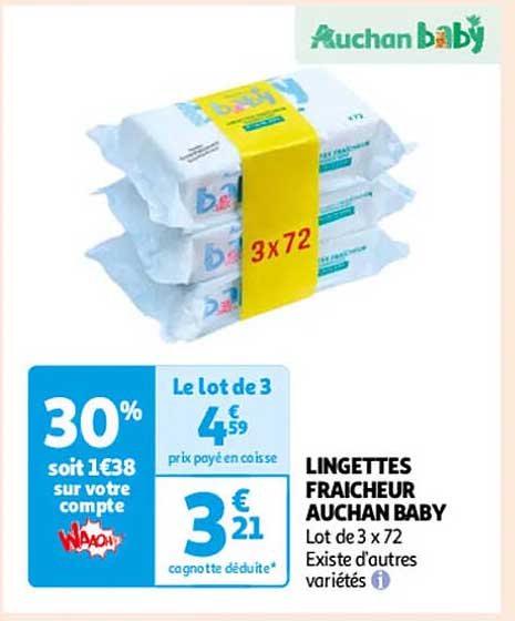 LINGETTES FRAICHEUR AUCHAN BABY