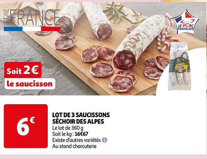 LOT DE 3 SAUCISSONS SÉCHOIR DES ALPES