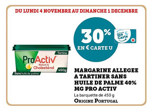 MARGARINE ALLEGEE A TARTINER SANS HUILE DE PALME 40% MG PRO ACTIV