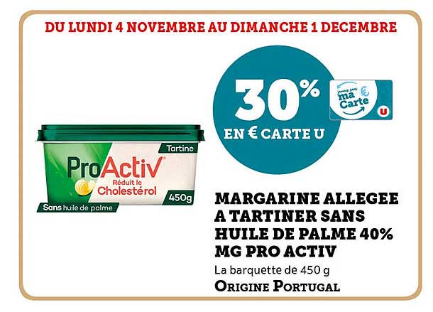 MARGARINE ALLEGEE A TARTINER SANS HUILE DE PALME 40% MG PRO ACTIV