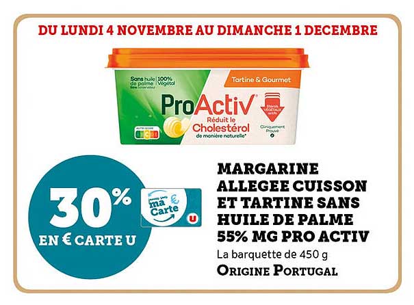 MARGARINE ALLEGEE CUISSON ET TARTINE SANS HUILE DE PALME 55% MG PRO ACTIV