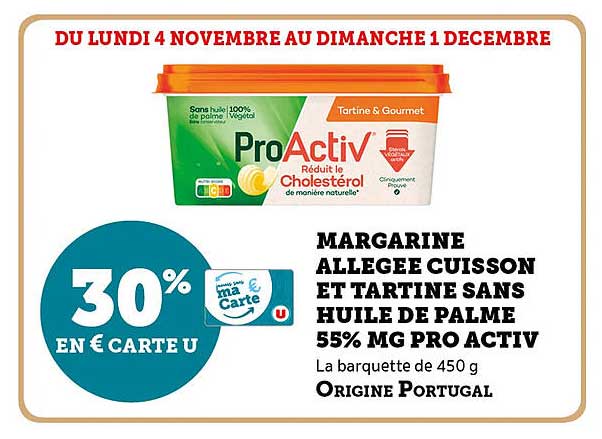 MARGARINE ALLEGEE CUISSON ET TARTINE SANS HUILE DE PALME 55% MG PRO ACTIV