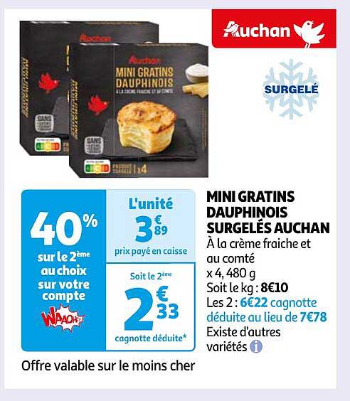 MINI GRATINS DAUPHINOIS SURGELÉS AUCHAN