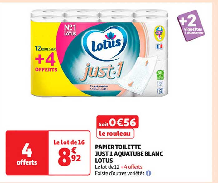 PAPIER TOILETTE JUST 1 AQUATUBE BLANC LOTUS