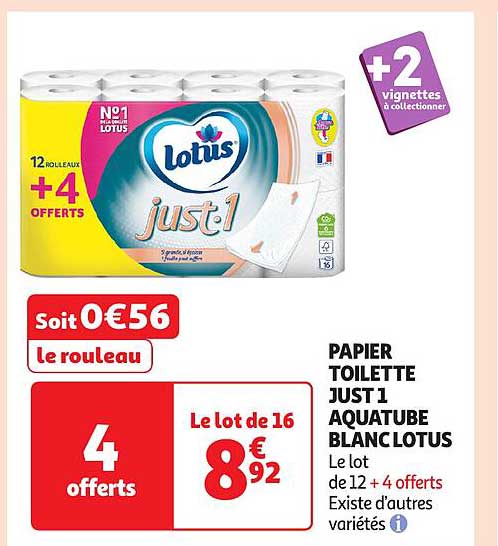 PAPIER TOILETTE JUST 1 AQUATUBE BLANC LOTUS