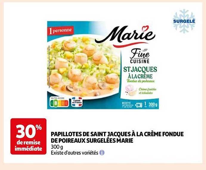 PAPILLOTES DE SAINT JACQUES À LA CRÈME FONDUE DE POIREAUX SURGELÉES MARIE