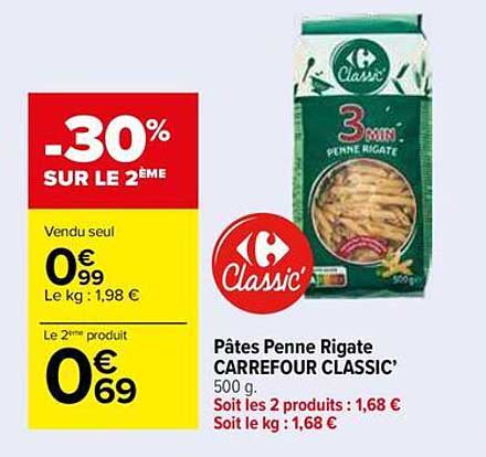 Pâtes Penne Rigate CARREFOUR CLASSIC'