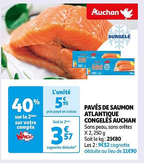 PAVÉS DE SAUMON ATLANTIQUE CONGELÉS AUCHAN