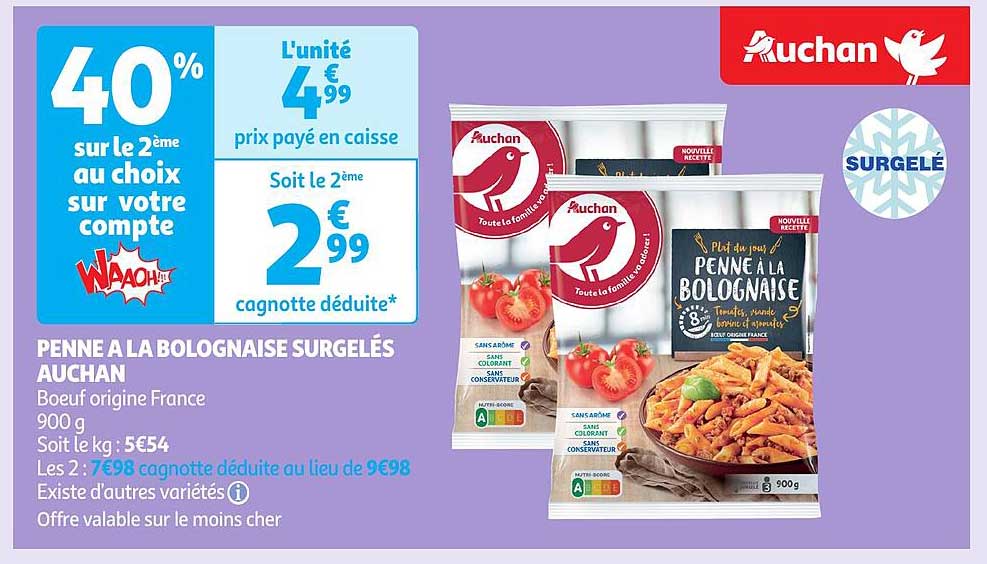 PENNE A LA BOLOGNAISE SURGELÉS AUCHAN