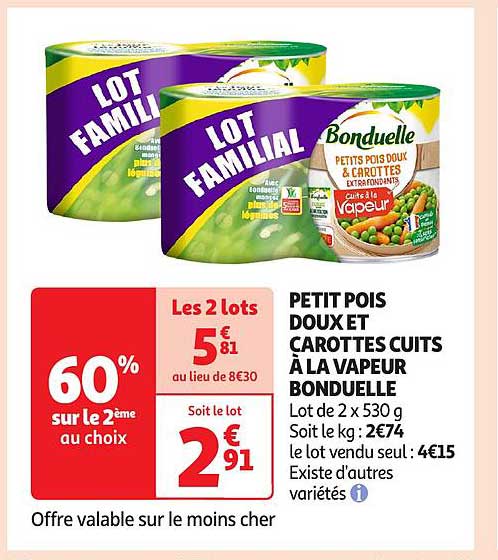 PETITS POIS DOUX ET CAROTTES CUITS À LA VAPEUR BONDUELLE