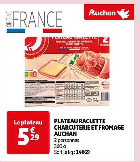 PLATEAU RACLETTE CHARCUTERIE ET FROMAGE AUCHAN