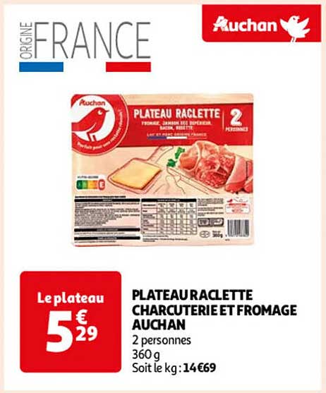 PLATEAU RACLETTE CHARCUTERIE ET FROMAGE AUCHAN