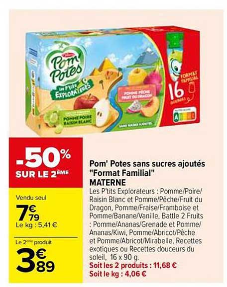 Pom' Potes sans sucres ajoutés "Format Familial" MATERNE