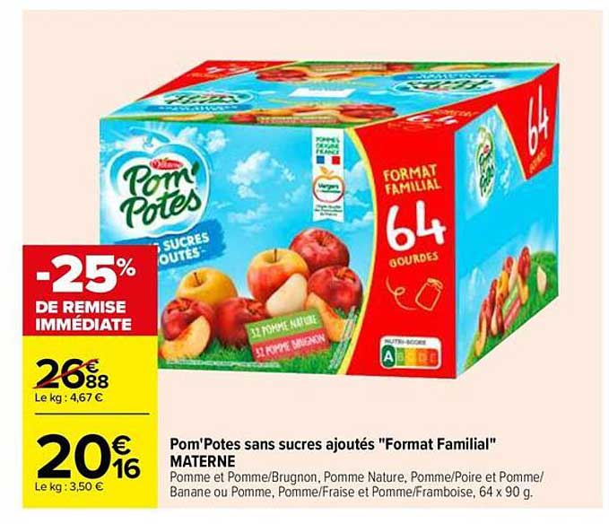 Pom'Potes sans sucres ajoutés "Format Familial" MATERNE