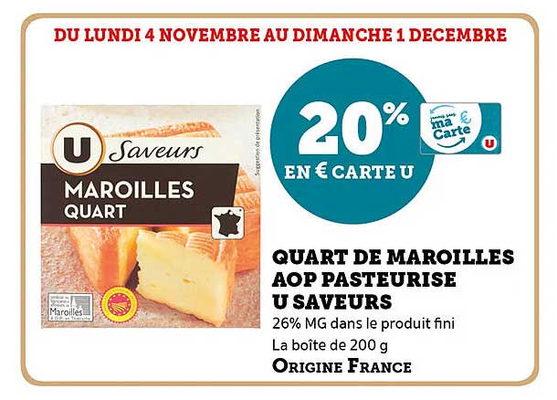 QUART DE MAROILLES AOP PASTEURISE U SAVEURS