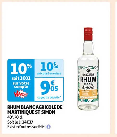 RHUM BLANC AGRICOLE DE MARTINIQUE ST SIMON