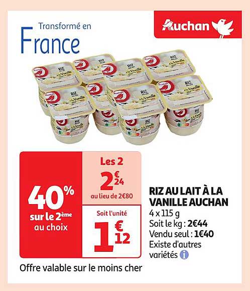 RIZ AU LAIT À LA VANILLE AUCHAN