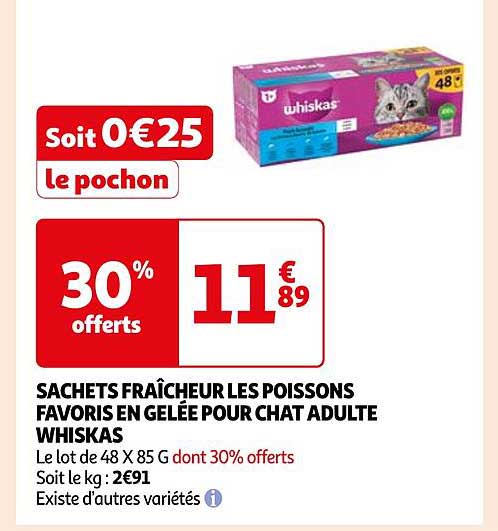 SACHETS FRAÎCHEUR LES POISSONS FAVORIS EN GELÉE POUR CHAT ADULTE WHISKAS