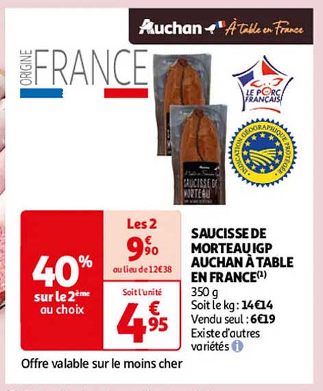 SAUCISSE DE MORTEAU IGP AUCHAN À TABLE EN FRANCE