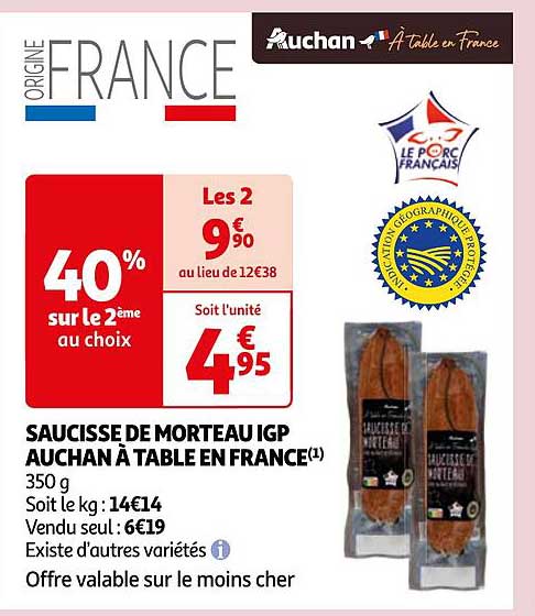 SAUCISSE DE MORTEAU IGP AUCHAN À TABLE EN FRANCE